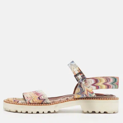 Pre-owned Missoni Size 38 Multicolor Fabric Zig Zag Ankle Strap Sandals
