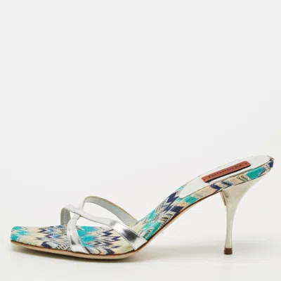 Pre-owned Missoni Size 38 Multicolor Knit Fabric And Leather Crisscross Slide Sandals