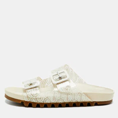 Pre-owned Missoni Size 39 White Lace Embossed Pvc Slide Sandals