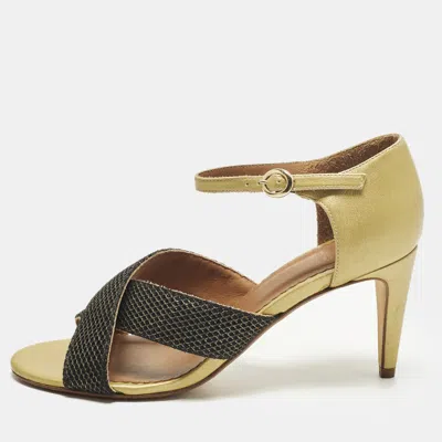 Pre-owned Missoni Size 40 Gold/black Fabric And Leather Ankle Strap Sandals