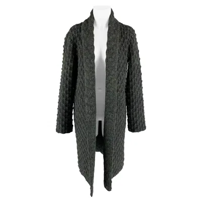 Pre-owned Missoni Size 6 Charcoal & Green Knitted Wool / Mohair Open Front Coat