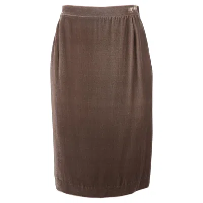 Pre-owned Missoni Size 6 Taupe Silk Blend Velvet Pencil Skirt In Brown