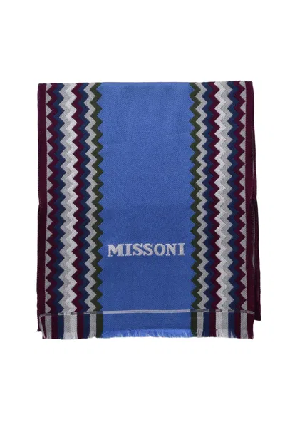 Missoni Sky Blue Bordeaux Wool Scarf
