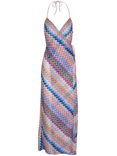 Missoni Sleeveless Chevron-knit Maxi Dress In Blue