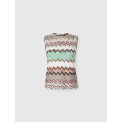 Missoni Sleeveless Crew-neck Top In Viscose Lamé With Snake Motif In Multi