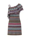 Missoni Multicolored Chevron Viscose One-shoulder Short Dress With Lurex In Multicolor/blk Base
