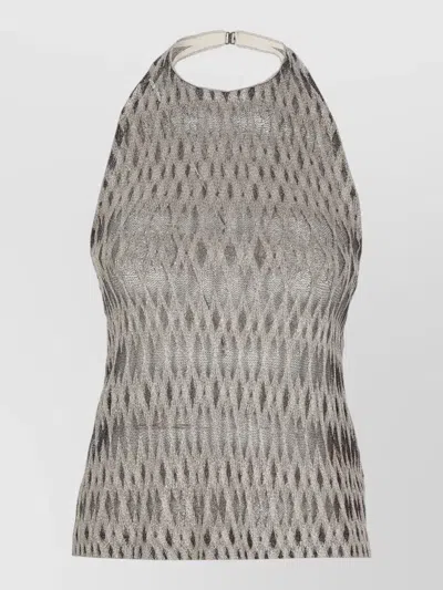 Missoni Sleeveless Halterneck Top Lurex Geometric Pattern In Gray