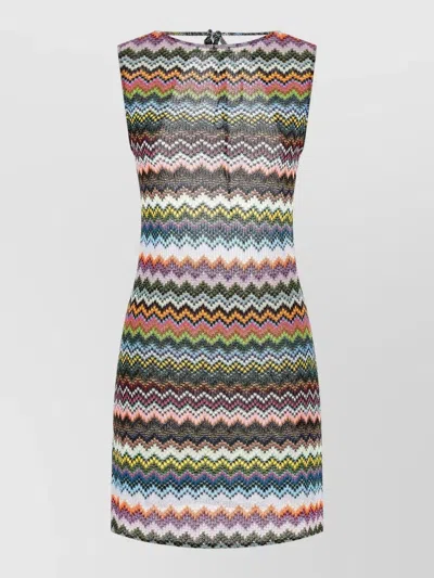 Missoni Sleeveless Knit Dress Round Neckline Zigzag In Multi