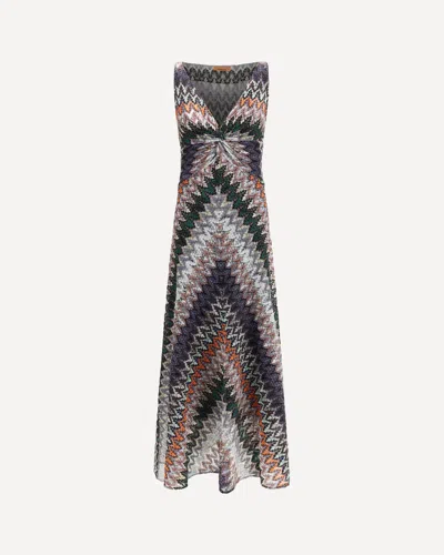 Missoni Sleeveless Lond Dress With Iconic Chevron Knit In Multi