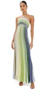 Missoni Sequin-embellished Metallic Crochet-knit Halterneck Maxi Dress In Green, White, And Blue Tones