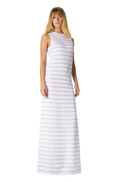Missoni Sleeveless Long Dress In Striped Viscose With Slit In White