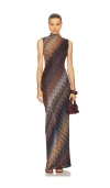 Missoni Sleeveless Long Dress Blue Tones On Dark Base In Multi