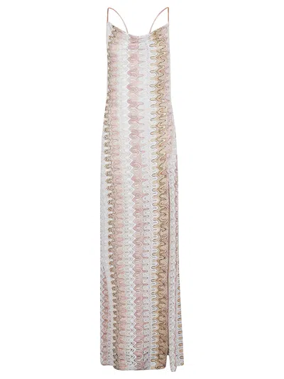 Missoni Sleeveless Long Dress In V Pink Tones Multicolo