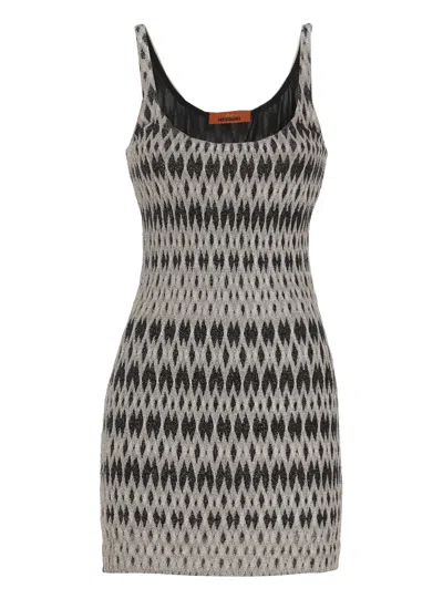 Missoni Sleeveless Lurex Mini Dress With Intricate Pattern And Contrasting Colors In Gray