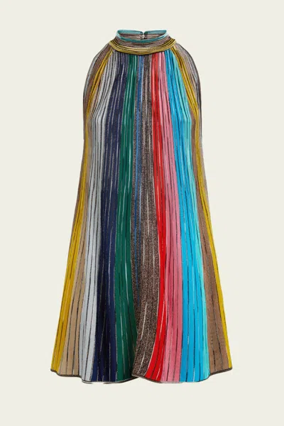 Missoni Sleeveless Mini-dress In Lamé Pleated Knit In Multi