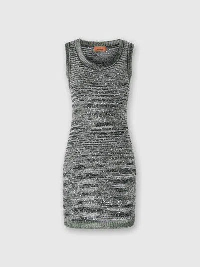 Missoni Sleeveless Mini-dress In Slub Knit With Sequins In Green,black