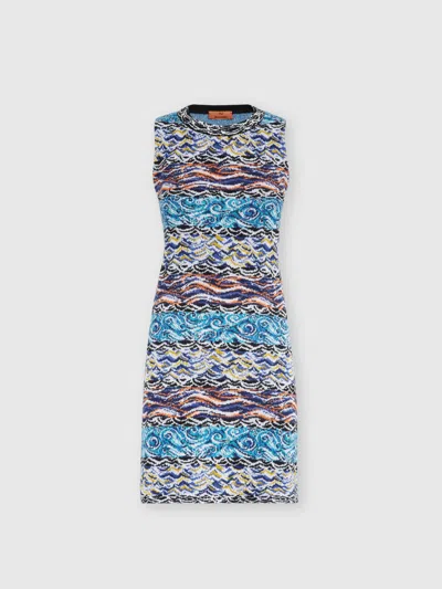 Missoni Sleeveless Mini-dress In Wool And Cotton With Wave Motif In Multicoloured