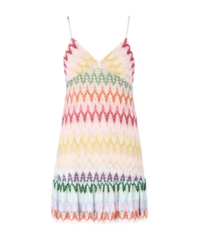 Missoni Sleeveless Short Dress In Multicolor On White Base