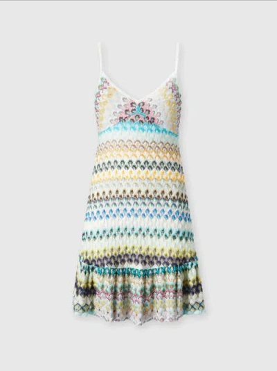 Missoni Sleeveless Mini Dress With Lace Tiered Skirt In Multicoloured