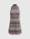 Missoni High-neck Sleeveless Zig-zag Patterned Dress In Multicoloured