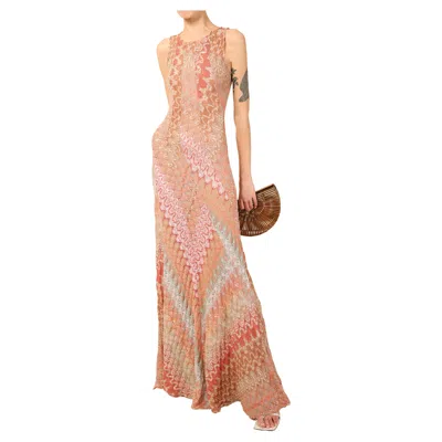 Pre-owned Missoni Sleeveless Pink Beige Blue White Grey Knit Knitted Flare Maxi Gown Dress