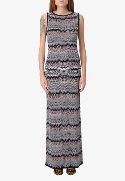 Missoni Sleeveless Printed Maxi Dresses In Gray