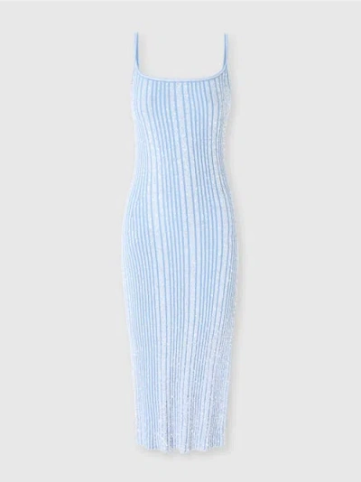 Missoni Sleeveless Ribbed Midi Dress With Sequins And Slit In Light Blue