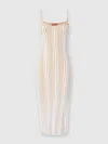 Missoni Sleeveless Ribbed Midi Dress With Sequins And Slit In White,beige