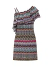Missoni Multicolored Chevron Viscose One-shoulder Short Dress With Lurex In Multicolor
