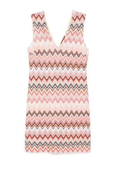 Missoni Sleeveless Short Dress With Zigzag Pattern In Orange