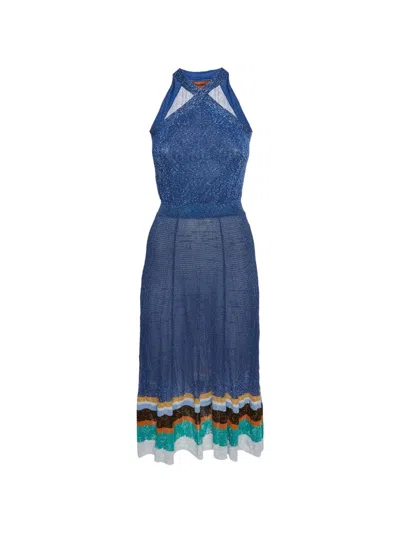 Pre-owned Missoni Sleeveless Striped Knit Midi Dress In Blue