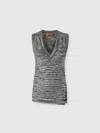 Missoni Sleeveless Top In Slub Knit With Sequins And V-neck In Green,black