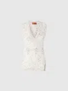 Missoni Sleeveless Top In Slub Knit With Sequins And V-neck In White,beige