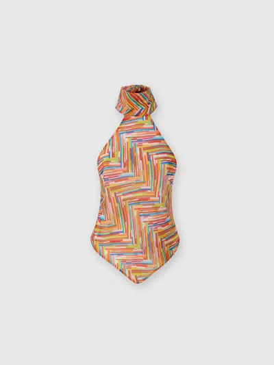 Missoni Sleeveless Turtleneck Top In Printed Cotton And Silk Blend In Multicoloured