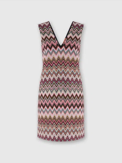 Missoni Sleeveless V-neck Cotton And Viscose Zigzag Mini-dress In Multicoloured