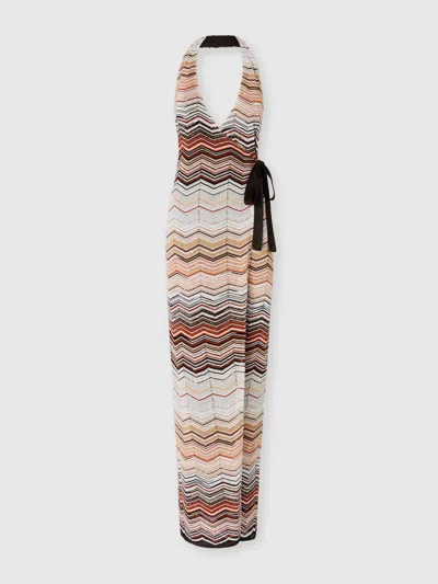 Missoni Chevron Halterneck Dress In Brown