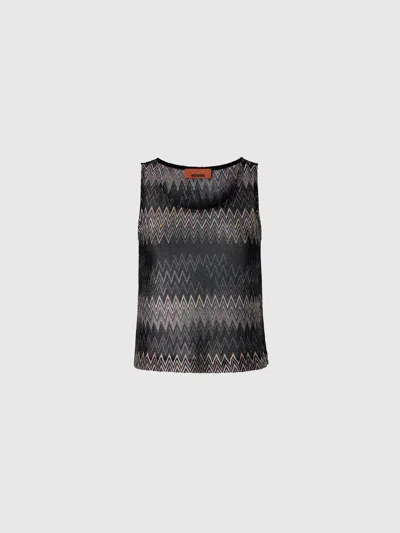 Missoni Sleeveless Viscose Lamé Chevron Top In Black
