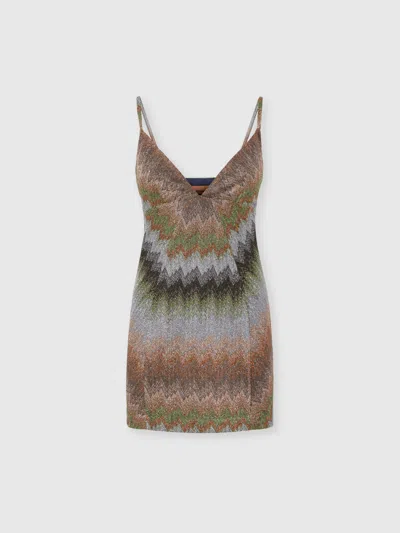 Missoni Sleeveless Viscose Lamé Mini Dress With Deep Neckline In Multi