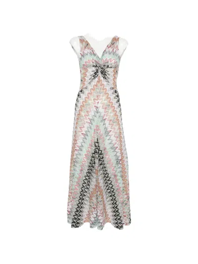 Missoni Sleeveless Zigzag Maxi Dress In Metallic