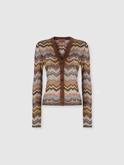 Missoni Slim Cardigan With Striped Chevron Motif In Multi