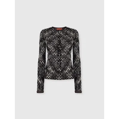 Missoni Slim Crew Neck Cardigan In Flame Lace In Multi