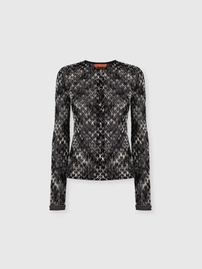 Missoni Slim Crew Neck Cardigan In Flame Lace In Brown