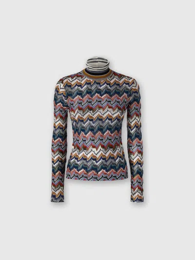 Missoni Slim Fit High-neck Sweater In Embroidered Lace In Multi