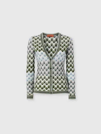 Missoni Geometric-pattern V-neck Cardigan In Green