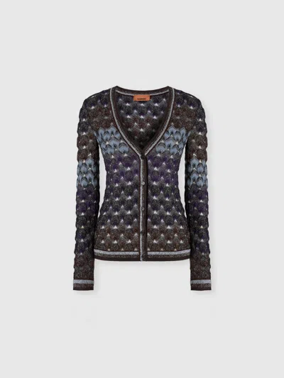 Missoni Slim-cardigan Aus Viskose-lamé Mit Spitzenmotiv In Mehrfarbig