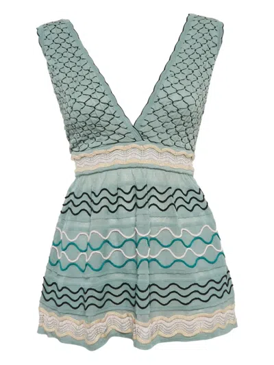 Pre-owned Missoni Smocked Wave Knit Top In Blue
