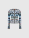 Missoni Cardigan In Viscose Chevron With Snake Motif And Patch Pockets In Blue