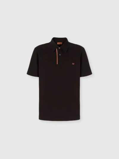 Missoni Solid Color Cotton Piqué Polo Shirt With Zigzag Embroidery And Contrasting Detail In Black