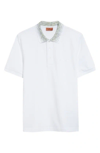 Missoni Space Dye Collar Polo In White W Lime Green Space Dyed