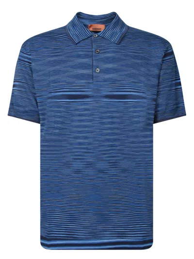 Missoni Space-dye Stripe Blue T-shirt With Refined Collar